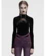 Punk Rave Black Gothic Crescent Hollowed Print Velvet Long Sleeve T-Shirt for Women