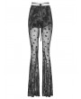 Punk Rave Grey Gothic Crescent Hollowed Printed Mesh Long Flare Pants for Women