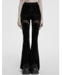 Punk Rave Black Gothic Crescent Hollowed Printed Velvet Long Flare Pants for Women