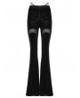 Punk Rave Black Gothic Crescent Hollowed Printed Velvet Long Flare Pants for Women