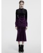 Punk Rave Black and Violet Gothic Velvet Gradient Long Sleeve Fishtail Dress