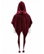Punk Rave Red Gothic Women's Velvet Hooded Cloak with Fur Ball