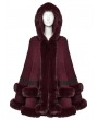 Punk Rave Red Gothic Retro Hooded Loose Fur Cloak for Women