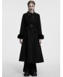 Punk Rave Black Gothic Retro Buckle Belt Long Fur Coat for Women