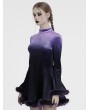 Punk Rave Black and Violet Gothic Gradient Fur Trim Velvet Short Dress