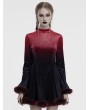 Punk Rave Black and Red Gothic Gradient Fur Trim Velvet Short Dress