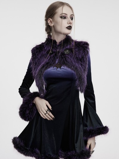 Punk Rave Black and Violet Gradient Gothic Fur Devil Shawl for Women