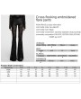 Punk Rave Black Gothic Cross Flocking Embroidered Long Flare Pants for Women