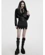 Punk Rave Black Gothic Punk Lapel Hooded Leather Jacket for Women