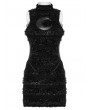 Punk Rave Black Gothic Crescent Embroidered Striped Plush Sleeveless Dress