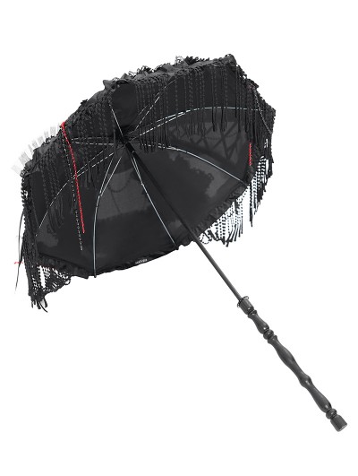Eva Lady Black and Red Gothic Retro Bead Chain Tassel Umbrella