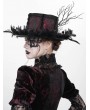 Eva Lady Black and Red Brocade Gothic Floral Feather Hat