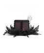 Eva Lady Black and Red Brocade Gothic Floral Feather Hat