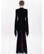 Eva Lady Black and Red Gothic Embroidered Velvet Long Fishtail Dress Coat