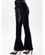 Eva Lady Black Gothic Flower Faux Leather Velvet Flared Pants for Women