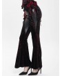 Eva Lady Black and Red Gothic Flower Faux Leather Velvet Flared Pants for Women