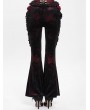 Eva Lady Black and Red Gothic Flower Faux Leather Velvet Flared Pants for Women