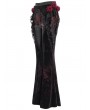 Eva Lady Black and Red Gothic Flower Faux Leather Velvet Flared Pants for Women