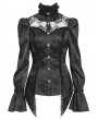 Eva Lady Black Vintage Gothic Jacquard Lace Paneled Long Sleeve Shirt for Women