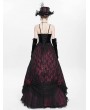Eva Lady Red Gothic Floral Lace Velvet Beaded Long Slip Party Dress