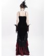 Eva Lady Red Gothic Embroidered Irregular Ruffled Velvet High-Low Dress