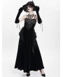 Eva Lady Black Gothic Lace Spliced Velvet Tassel Long Slip Dress