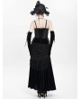 Eva Lady Black Gothic Lace Spliced Velvet Tassel Long Slip Dress