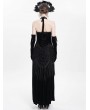 Eva Lady Black Sexy Gothic Halter Ruched Hollow Out Velvet Maxi Dress