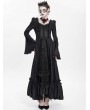 Eva Lady Black Vintage Gothic Embroidered Lace Ruffled Bell Long Sleeve Maxi Dress