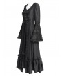 Eva Lady Black Vintage Gothic Embroidered Lace Ruffled Bell Long Sleeve Maxi Dress