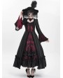 Eva Lady Red Vintage Gothic Embroidered Lace Ruffled Bell Long Sleeve Maxi Dress