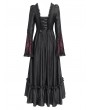 Eva Lady Red Vintage Gothic Embroidered Lace Ruffled Bell Long Sleeve Maxi Dress