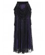 Eva Lady Black and Purple Gothic Beaded Embroidered Floral Layered Mesh Long Skirt