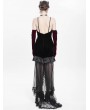 Eva Lady Black Gothic Beading Velvet Mesh Splicing Long Slip Party Dress