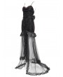 Eva Lady Black Gothic Beading Velvet Mesh Splicing Long Slip Party Dress