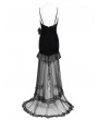 Eva Lady Black Gothic Beading Velvet Mesh Splicing Long Slip Party Dress