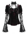 Eva Lady Red Gothic Lace Paneled Puff Sleeve Velvet Shirt for Women