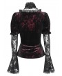 Eva Lady Red Gothic Lace Paneled Puff Sleeve Velvet Shirt for Women
