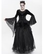 Eva Lady Black Gothic Lace Applique Flared Sleeve Velvet Top for Women