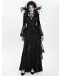 Eva Lady Black Gothic Dark Queen Feather Chain Flared Sleeve Velvet Fishtail Gown Dress
