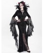 Eva Lady Black Gothic Dark Queen Feather Chain Flared Sleeve Velvet Fishtail Gown Dress