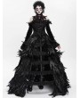 Eva Lady Black Gothic Feather Gown Dress with Detachable Collar and Sleeves