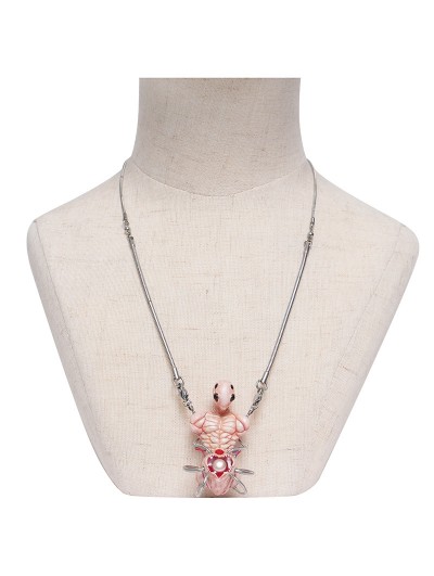 Devil Fashion Silver Gothic Skeleton Pearl Pendant Necklace