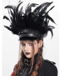Devil Fashion Black Gothic Punk Feather Trim Faux Leather Hat