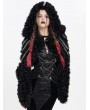 Devil Fashion Black Gothic Punk Chain Faux Fur Short Hooded Cloak for Women