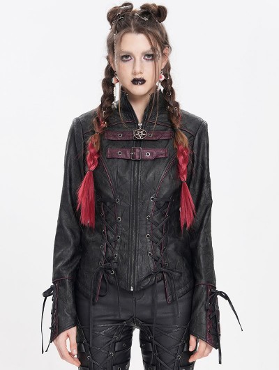 Devil Fashion Black Gothic Punk Irregular Lace-Up Short Jacket for Women