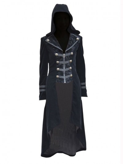Pentagramme Black Velvet Gothic Hooded Long Coat for Women