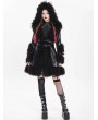Devil Fashion Black Gothic Punk Faux Leather Fur Trim Hooded Jacket for Women