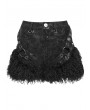 Devil Fashion Black Gothic Faux Fur Spliced Leather Hot Pants for Women