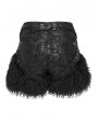 Devil Fashion Black Gothic Faux Fur Spliced Leather Hot Pants for Women